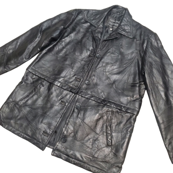 Genuine Leather Coat Black Jacket Sz XL - Picture 5 of 14
